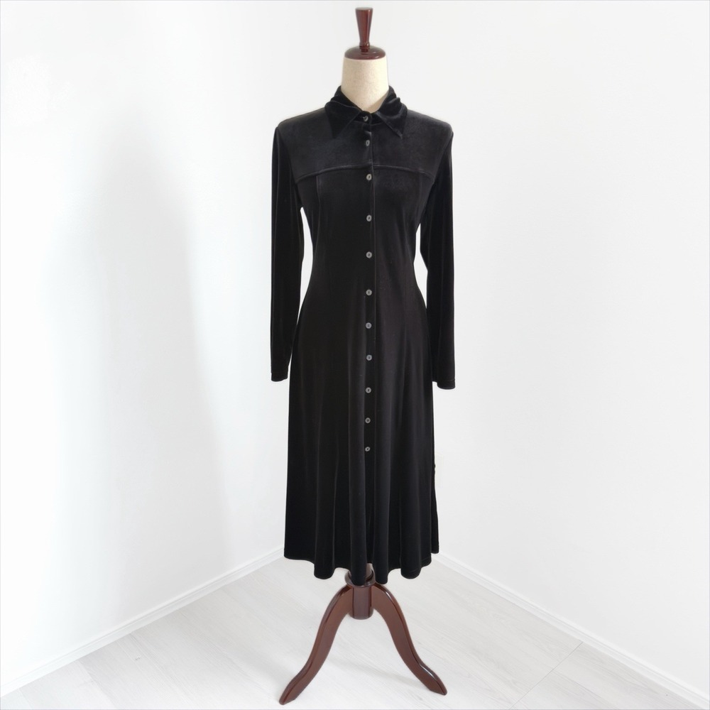 VTG Coldwater Creek Dress Womens 6 Petite Black Velvet Whimsigoth Witchy Punk
